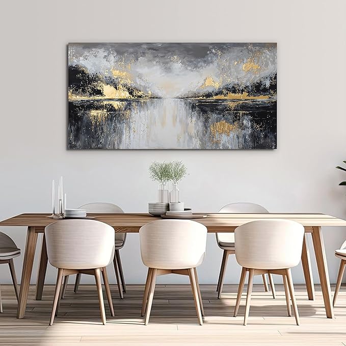 YISXINOAG Canvas Wall Art Black and Gold Wall Decor Abstract Wall Art for Living Room Modern Abstract Home Artwork Ready to Hang Canvas Art Wall Decor Prints on Bedroom Size 24"X48"
