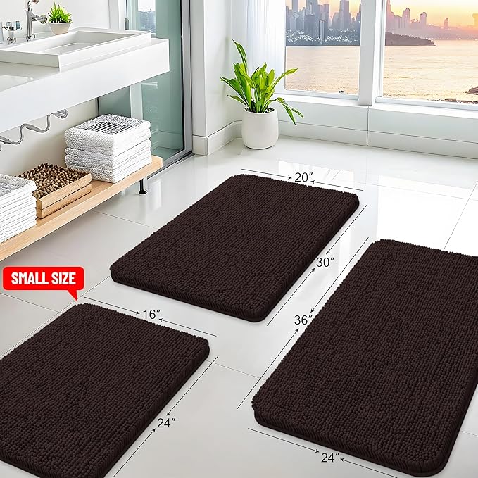 Arotive Bathroom Toilet Rugs U Shaped 24x20, Extra Soft Absorbent Shaggy Chenille Contour Bath Rugs for Toilet, Machine Washable Non-Slip Contoured Bath Mats, Brown