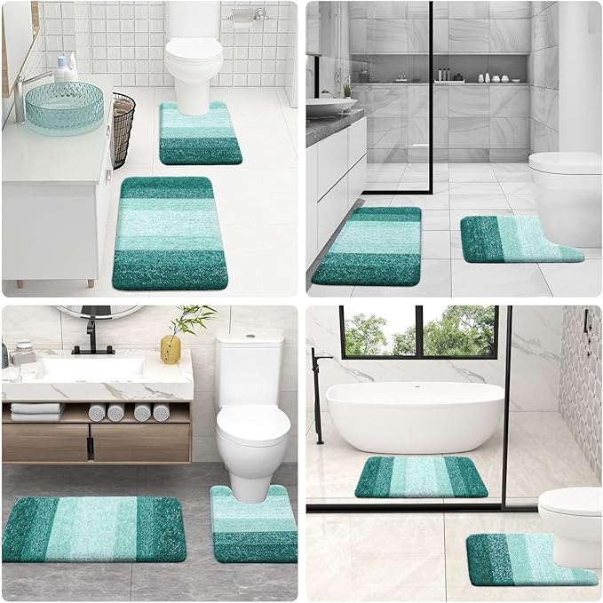OLANLY Bathroom Rug Set 2 Piece, Soft Absorbent Microfiber Bath Rug Set, Non-Slip, Machine Wash Dry, Plush Shaggy Bath Mats for Bathroom (30"x20"+24"x16", Blackish Green)