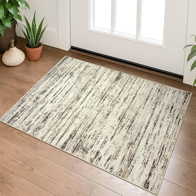 Modern Abstract Entryway Rug Indoor 2x3 Washable Rug Non-Slip Soft Small Area Rug Beige Kitchen Mats Thin Print Faux Wool Floor Carpet Throw Rugs for Entrance Bedroom Office Home Decor