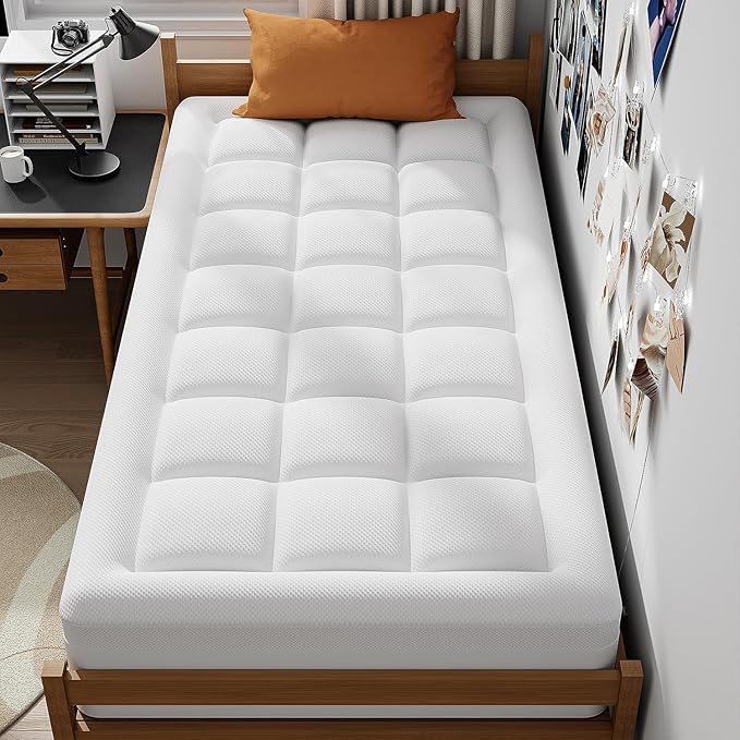 ELEMUSE 3 Inch Cooling Memory Foam Mattress Topper Twin XL, College Dorm Room Essentials, 2 Inch Pressure-Relief Memory Foam and 1 Inch Thick Soft Viscose Made from Bamboo Pillow Top for Hot Sleepers