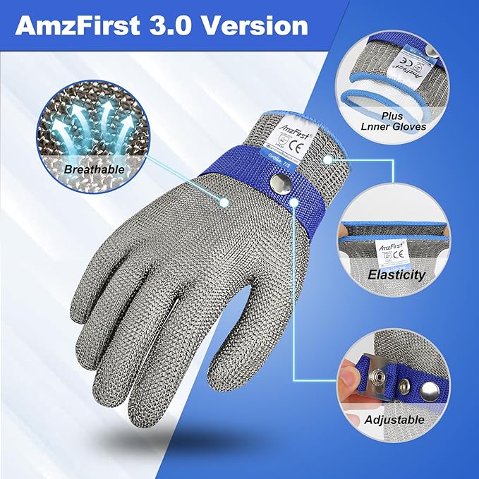 Cut-Resistant Gloves, Food-Grade Stainless Steel Mesh Metal Gloves, Suitable for Mandolines, Kitchen Use, Meat Processing, Butchers, and Oyster Shucking(Size: 12/XXX-Large)