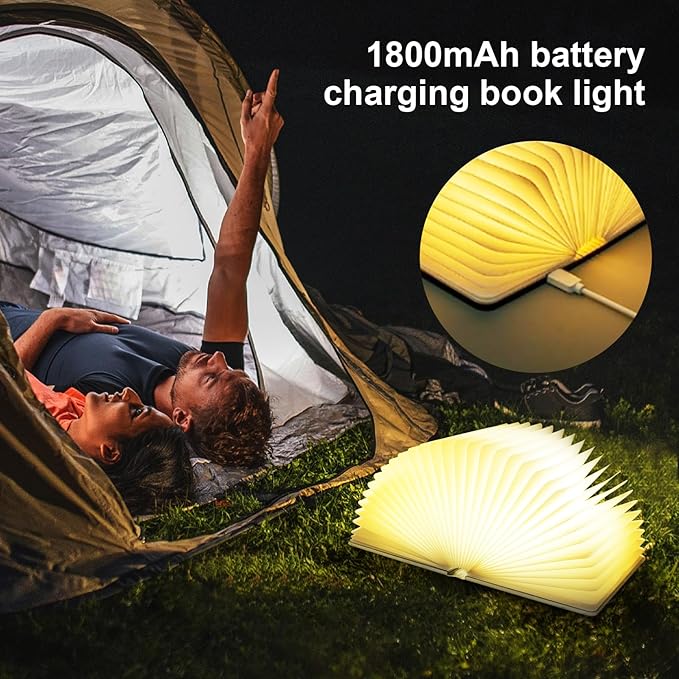 Rechargeable Book Light - 3 Colors Mood Lighting, 3D Leather Cover, USB Portable Desk Lamp, Night Reading Light, Elegant Book Decor & Gift for Book Lovers