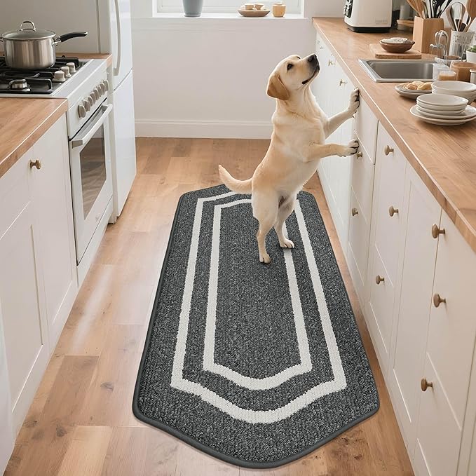 COSY HOMEER Long Kitchen Floor Mats for in Front of Sink Super Absorbent Kitchen Rugs and Mats 24"x59" Non-Skid Kitchen Mat Standing Mat Washable,Polypropylene,Dark Grey,Frame