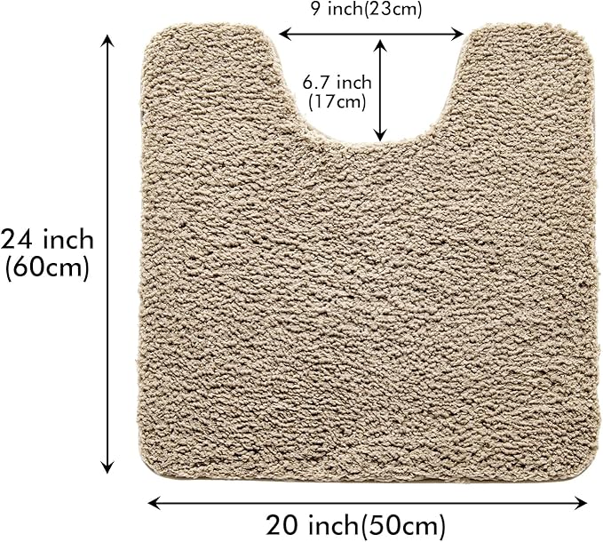 MIULEE Microfiber Toilet Bath Mat U-Shaped Contour Shaggy Bathroom Rugs Non Slip Extra Thick Soft Bath Rug Absorbent Water for Bathroom Commode Machine Washable(20x24 Inch, Tan)