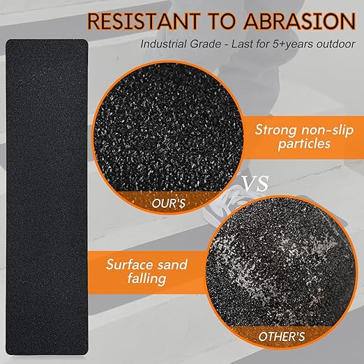 S&X Stair Treads Non Slip Outdoor Grip Tape 12-Pack 8” x 30” Pre-Cut Anti Slip Tape, Safety Non Skid Traction Tread for Stairs, Steps, Black
