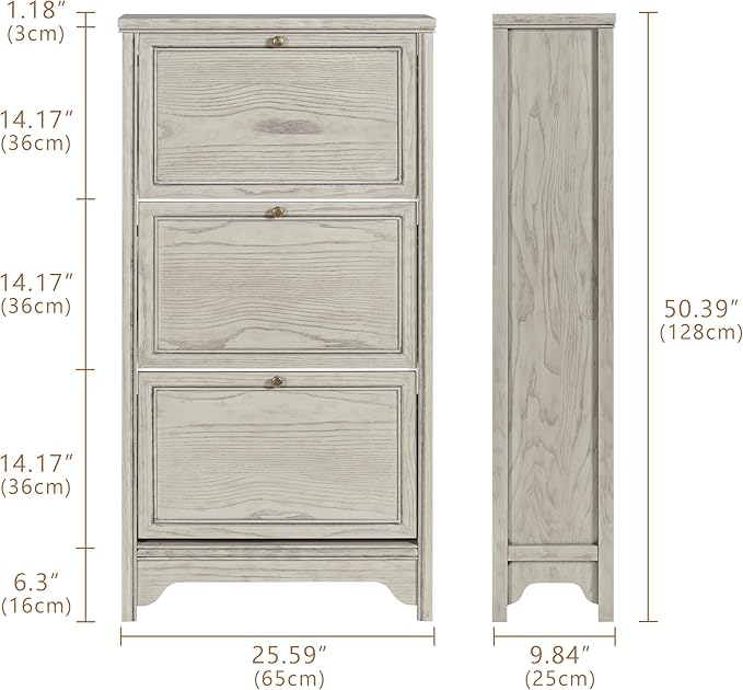 Chogori 3-Tier Shoe Cabinet – Solid Wood Entryway Shoe Storage Organizer with Flip-Up Doors, Adjustable Shelves – Narrow Freestanding Shoe Cabinets for Hallway – Space-Saving Design (2, Charcoal Gray)