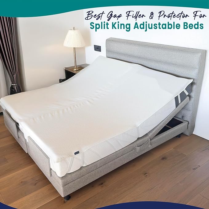 2-in-1 Bed Bridge Twin XL to King Converter with Waterproof Mattress Protector & Elastic Straps | Split King Gap Filler for Adjustable Bed | Non-Slip Bottom | 80"