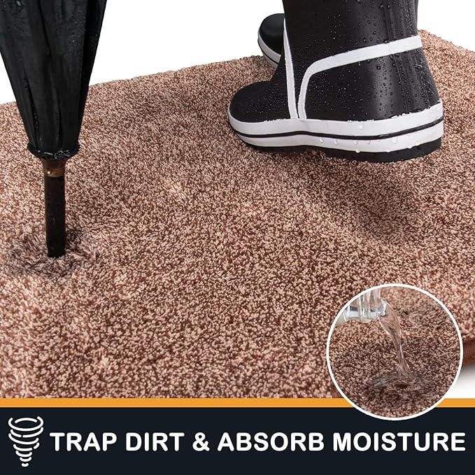PURRUGS Dirt Trapping Door Mat 24" x 35.5", Non-Slip Machine Washable Entry Rug, Shoe Scraper, Dog Doormat, Super Absorbent Welcome Mat for Front & Back Door, Muddy Shoes & Paws, Brown-Light Cream