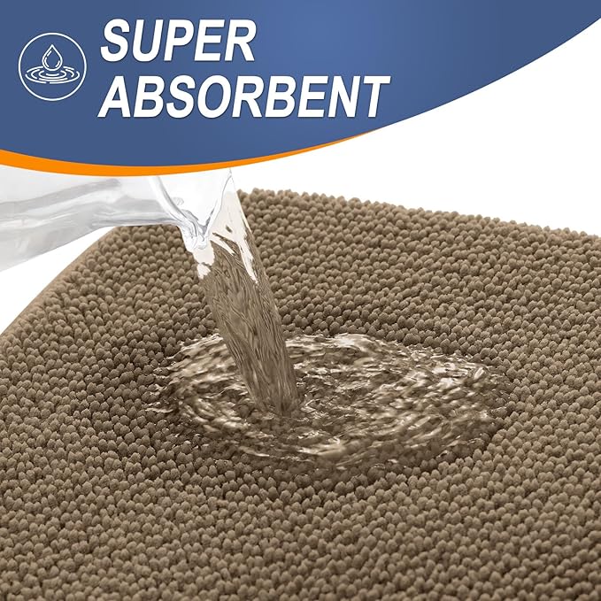 OLANLY Thick Memory Foam Bath Mat Rug 47x24, Extra Soft Absorbent Bathroom Rug, Quick Dry Bath Mats, Non-Slip, Machine Washable Carpet for Bathroom, Tub and Shower, Home Decor Accessories, Tan