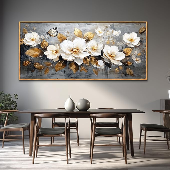 FUHAIHUA Wood Framed Canvas Wall Art For Living Room Large Wall Decor For Office Bedroom Decoration White Flower Pictures Farmhouse Painting Artwork Room Wall Mural Aesthetic Home Decor 32x72