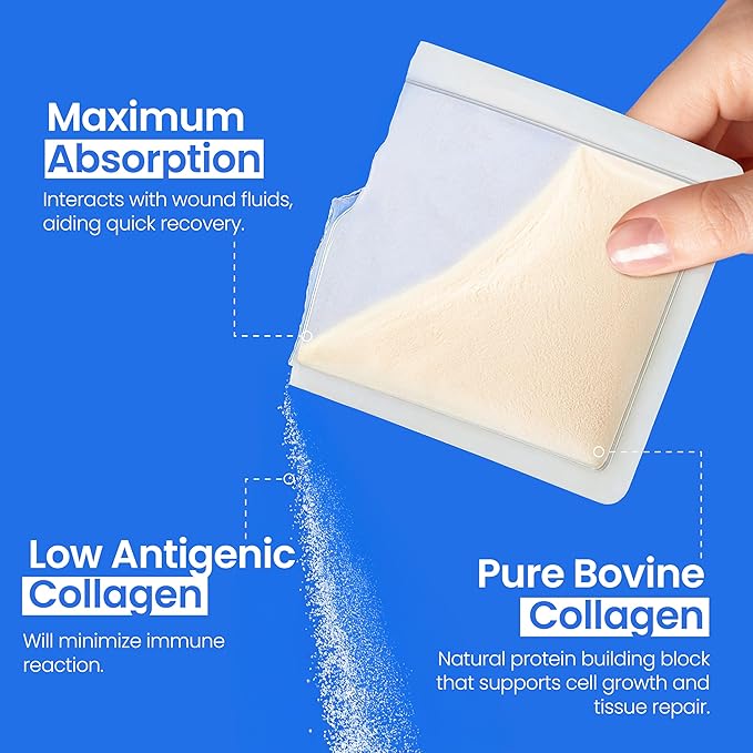 Collagen Dressing Powder for Wounds - 1 Gram - Box of 10 Collagen Packets - Collagen Wound Dressing Pads Powder - Safe n' Simple Wound Care Supplies