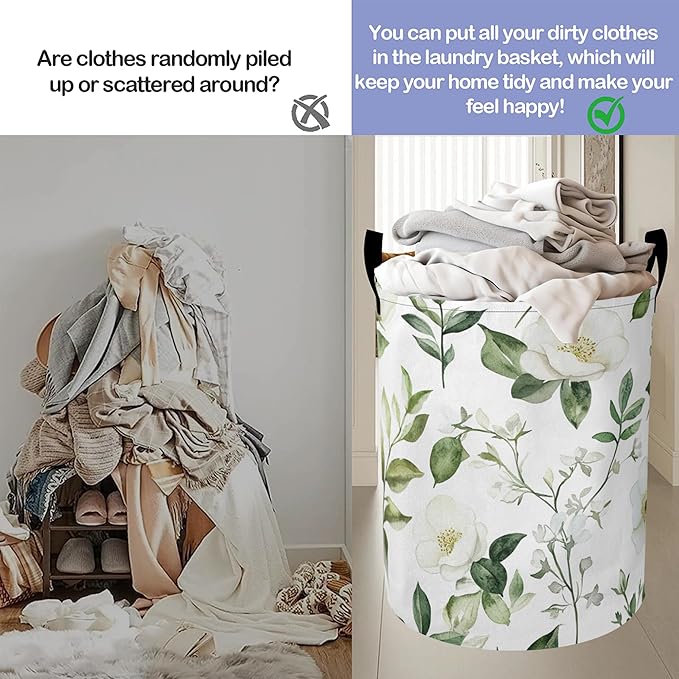 Retro Flowers Laundry Basket-Large Foldable Hamper Holder Portable Tall Collapsible Laundry Hamper Storage Basket Bin with Handles, Canvas & Waterproof lining for Household Items