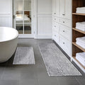 Bathroom Rugs Runner Mats 2 Piece Long Sets Bath Rug Extra Absorbent Chenille Kitchen Mat Set Non Slip Striped Machine Washable Quick Dry Tub Shower Accessories 47x20+24x17 Inch, Grey White