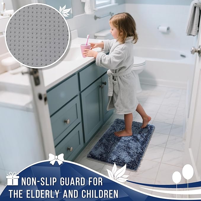 Yimobra Bathroom Rugs Sets 2 Piece, Soft Absorbent Bath Mat and U-Shaped Toilet Rug with Non Slip Backing, Luxury Shaggy Bath Mats for Bathroom, Machine Washable, 24"x17"+24"x20", Light Blue