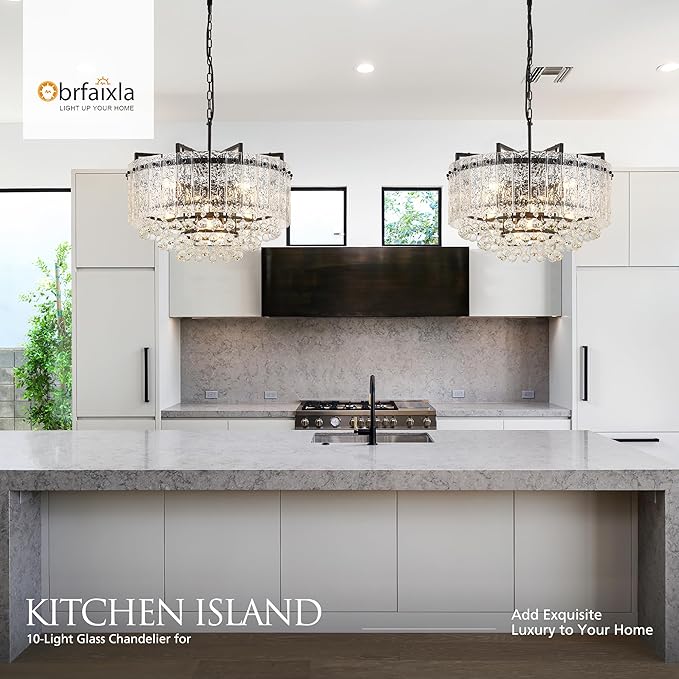 22.2" 10-Light Modern Glass Chandelier Light Fixtures Black 3-Tier Crystal Beads Chandeliers for Dining Room Round Hanging Ceiling Pendant Lighting for Kitchen Island Entryway Foyer Hallway