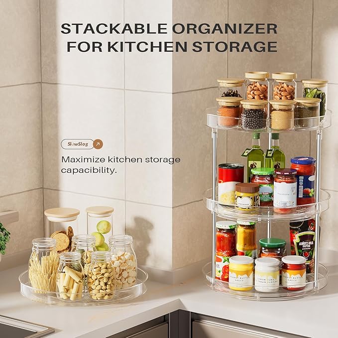 2 Pack 10.6-Inch 2 Tier Lazy Susan Organizer, 360 Degree Rotating Clear Turntable for Cabinet, Makeup and Perfume Organizer for Vanity, Kitchen, and Bathroom Counter Tray