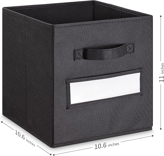 artsdi Fabric storage cubes (Set of 8) 11 Inch Cube Storage Bin, Cube storage with 8 Labels Window Cards & a Pen, Foldable cube organizer bins,11x11 Storage bin, Cubby Organizer Boxes, Black