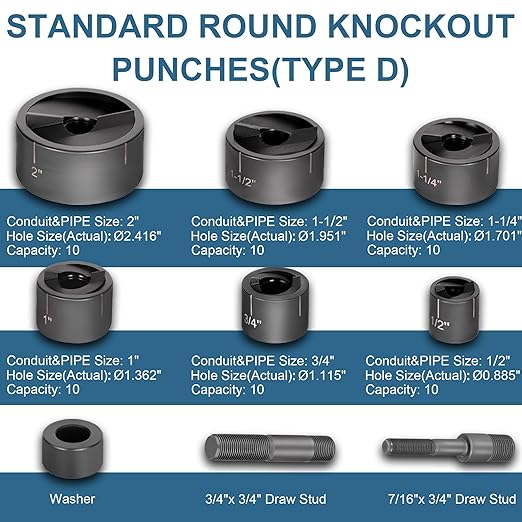 AMZCNC EZ-8 Battery-Hydraulic Knockout Punch Kit with 8-Ton, 1/2" to 2" Slug-Buster Draw Studs, Battery, Charger, and Case (EZ-8)
