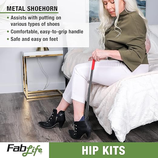 FabLife Hip Kit Daily Living Aids for Mobility, Hip Replacement Recovery, Knee and Back Surgery Includes Grabber Reacher, Bath Sponge Stick, Flexible Sock Aid, Shoehorn