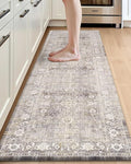 DEXI Kitchen Floor Mats Cushioned Anti Fatigue, 23x86 Long Wide Standing Comfort Runner Rug, Waterproof Retro Floral Memory Foam Padded for Front Sink Laundry, Beige Grey