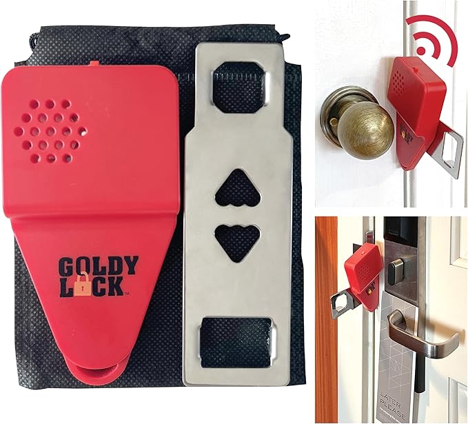 Goldy Lock Portable Alarm and Hotel Door Lock for Home & Travel Security. Door Safety Lock from The Inside of Home, Apartments, Hotel Rooms, College Dorms, and Rentals.