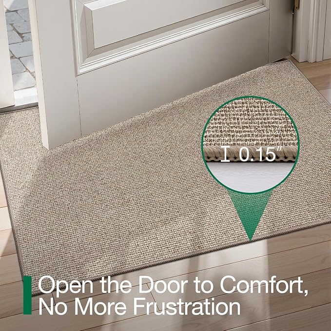 LUMI Indoor Door Mat 36"x56", Ultra Thin Low Profile Non-Slip Doormat for Home Entrance, Absorbent & Stain-Resistant Welcome Mats, Washable Entryway Mat for Front Door, Patio, Porch, Khaki