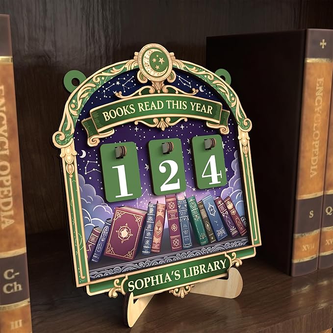 Personalized Books Read This Year Tracker Sign, Celestial Book Counter for Readers, Vintage Fantasy Bookshelf Library Decor, Custom Bookish Gifts for Women, Home Reading Nook & Bookshelf Accessories