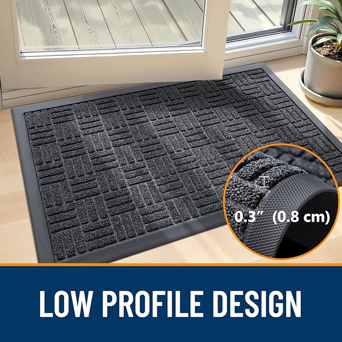 OLANLY Front Door Mat Outside Entrance 35x23, Absorbent, Heavy Duty Sturdy Natural Rubber Doormat Indoor Outdoor, Non-Slip, Stain and Fade Resistant, Low Profile Floor Mat for Entryway, Black Gray