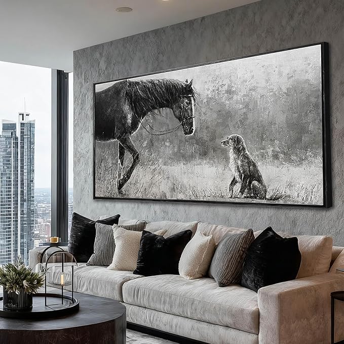 Black Home Wall Decor Horse Canvas Poster Neutral Wall Art 24"x48" Large Pictures for Living Room Kitchen Office Artwork