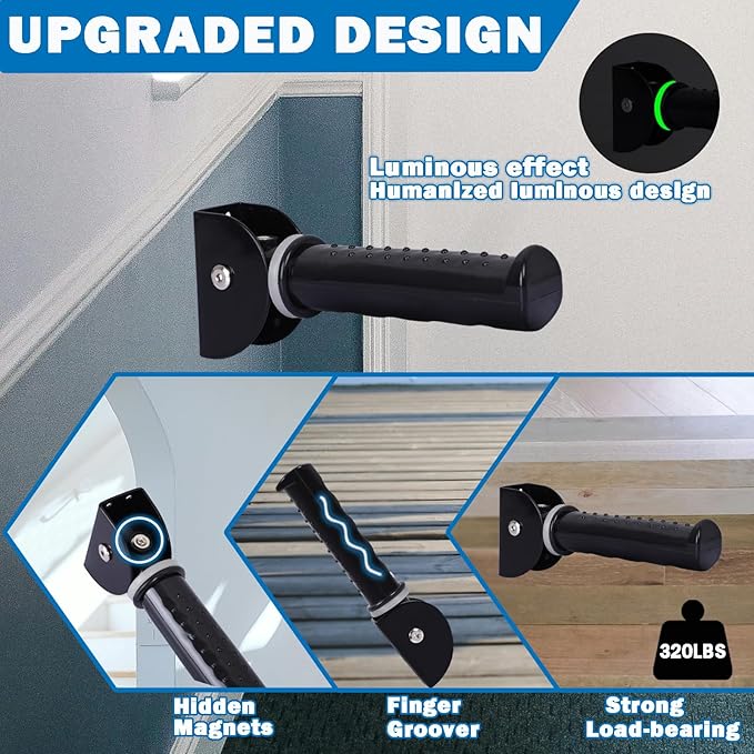 Upgrade Fluorescence Flip Up Grab Bars for Wall, 7.5 inch Folding Doorway Assist Handle, Mobility Aids, Non-Slip Grip Bar Great for Elderly Seniors, Handicap, Support Up to 320 Pounds (Black)