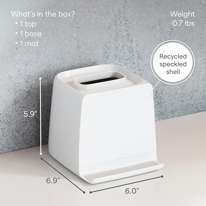 YouCopia The Ledge Tissue Holder, Cube, Square Box Cover with Storage for Phones, Jewelry, Makeup and Accessories for Night Stand, Desk and Bathroom Organization