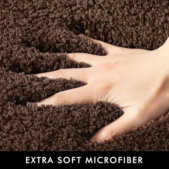MIULEE Extra Thick Non Slip Bathroom Rug Shaggy Soft Bath Mat Plush Microfiber Absorbent Water for Shower Tub Machine Washable (Brown, 24x40 Inches)