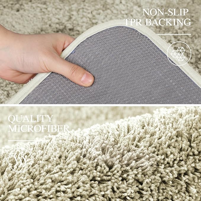 Walensee Bathroom Contour Rug (20x24, Light Tan) Non Slip Bath Mat Water Absorbent Soft Microfiber Shaggy Bathroom Mat Machine Washable Bath Rug U Shape Toilet Rug
