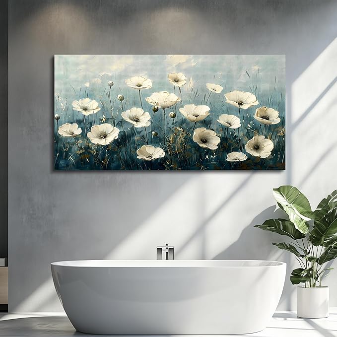 FUHAIHUA Canvas Wall Decor For Bedroom Wall Art For Living Room Office Decorations White Flowers Landscape Painting Modern Wall Pictures Artwork Farmhouse Posters Ready To Hang Home Decor 20x40 In