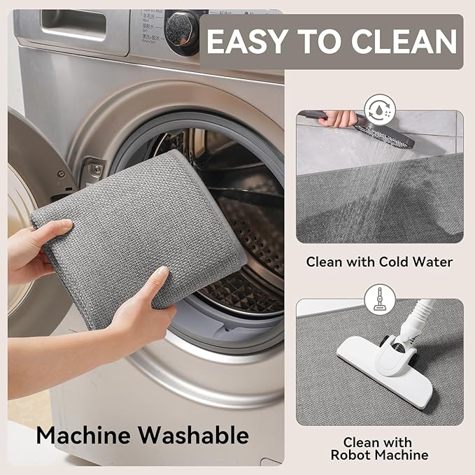 Kitchen Mat Kitchen Rugs Sets of 2 PCS Non Slip Washable, Linen-Like 0.3" Thick Cushioned Absorbent Kitchen Mats for Floor, Mild Anti-Fatigue Sink Laundry Standing Mat, Gray 17"x30"+17"x47"