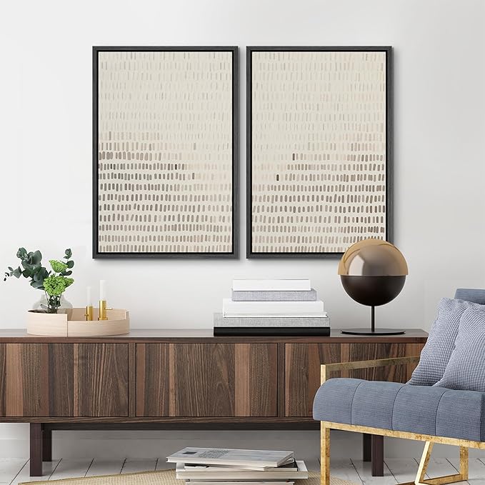 MUDECOR Framed Canvas Print Wall Art Neutral Abstract Dot Illustrations Modern Art Decorative Bohemian Colorful Chic for Living Room, Bedroom, Office - 16"x24"x2 Black
