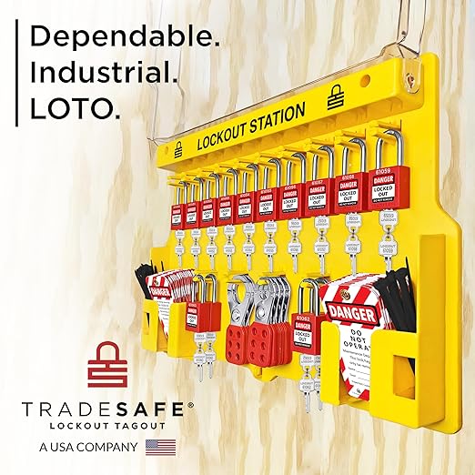 TRADESAFE Lockout Tagout Station with Loto Devices - 14 Pack Safety Lock Set, 6 Hasps, 40 Do Not Operate Tags, Lock Out Tag Out Kit Board, Lockout Safety Supply for OSHA Compliance