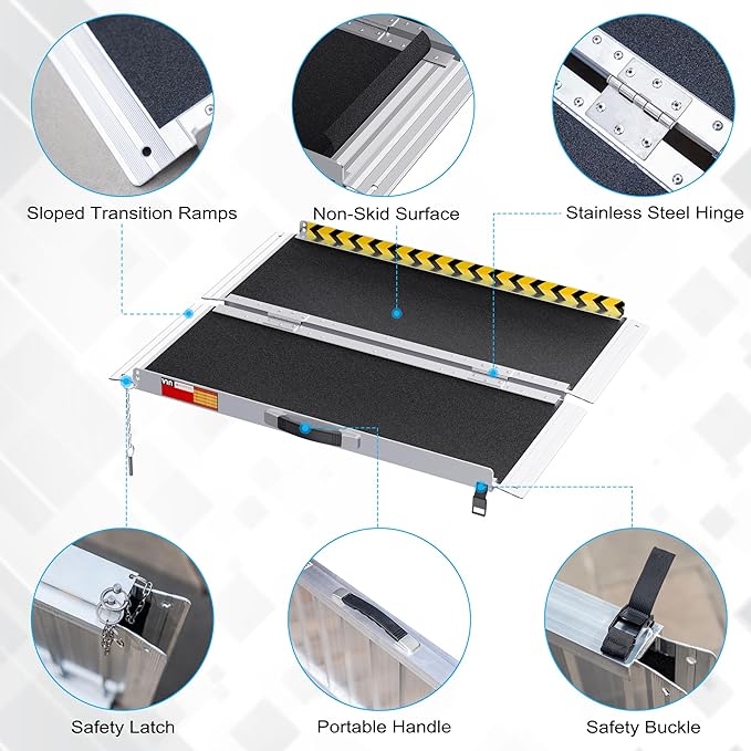 VNN Portable Wheelchair Ramp 3FT, Non-Slip Aluminum Ramps for Wheelchairs for Home, Handicap Wheelchair Ramps for Home Steps, Aluminum Loading Dock Plates, Doorways, Curbs, Stairs