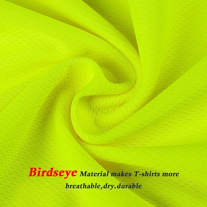 High Visibility Class 3 T Shirts，Hi Vis Safety Shirts with Reflective Strips and Pocket, Long Sleeve Quick Dry Mesh Construction Work Shirt for Men/Women Black Bottom Lime，6XL