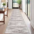 KOZYFLY Modern Abstract Hallway Runner, 2x12 Washable Rug Runner Non-Slip Soft Striped Kitchen Runner Rug, Grey Beige Print Carpet for Entryway Bathroom Laundry Room Foyer