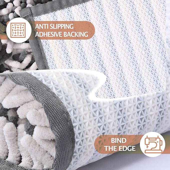 Bathroom Rugs 2 Piece Set – Absorbent, Non-Slip, Soft Chenille Bath Mat, Machine Washable, Comfortable Floor Mats (24"×17” & 20"×30”, Gray Grey)