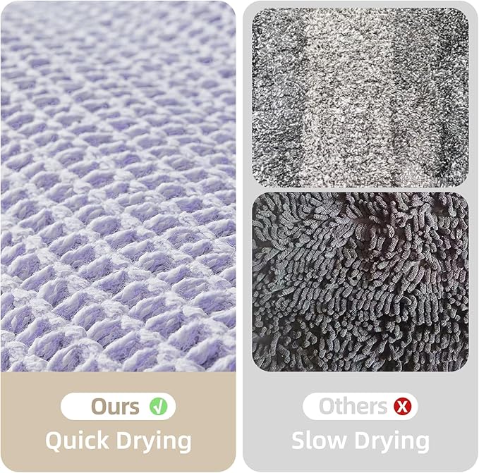 Waffle Bath Mat, Boho Bathroom Rugs Non Slip Washable Super Absorbent Quick Dry Cute Bath Mat Farmhouse Bathroom Decor, 48''x24'' Lavender Cream