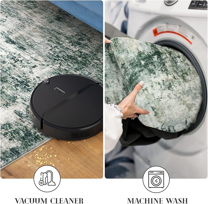 Modern Abstract Entryway Rug Indoor 2x3 Washable Non-Slip Soft Grey Green Colorful Small Area Rug Kitchen Mat Thin Print Faux Wool Floor Carpet for Entrance Bedroom Office