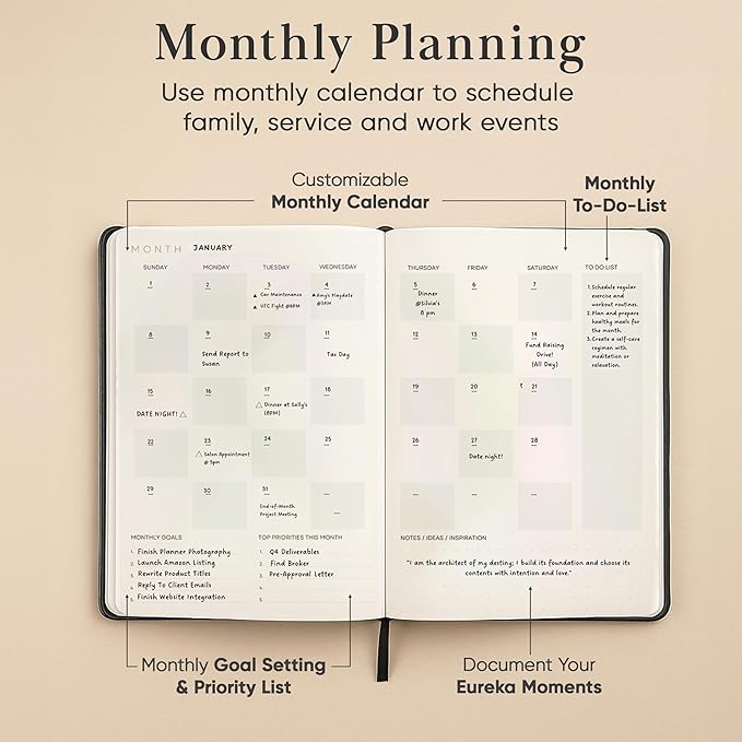 2026 Planner, Daily Journal & Gratitude Journal All-In-One with To Do List, Self Care Prompts & Habit Tracker - 5.8 x 8.3 - Black