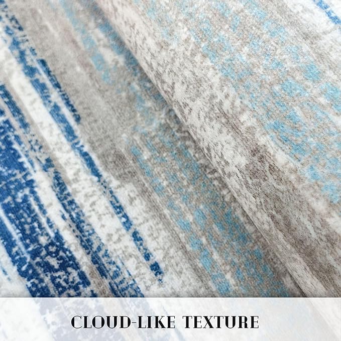 Modern Abstract Runner Rug 2.6x16, Blue Washable Long Kitchen Runner Non-Slip Soft Hallway Rug Runner Thin Print Faux Wool Carpet for Entryway Bedroom Laundry Room Indoor Home Decor