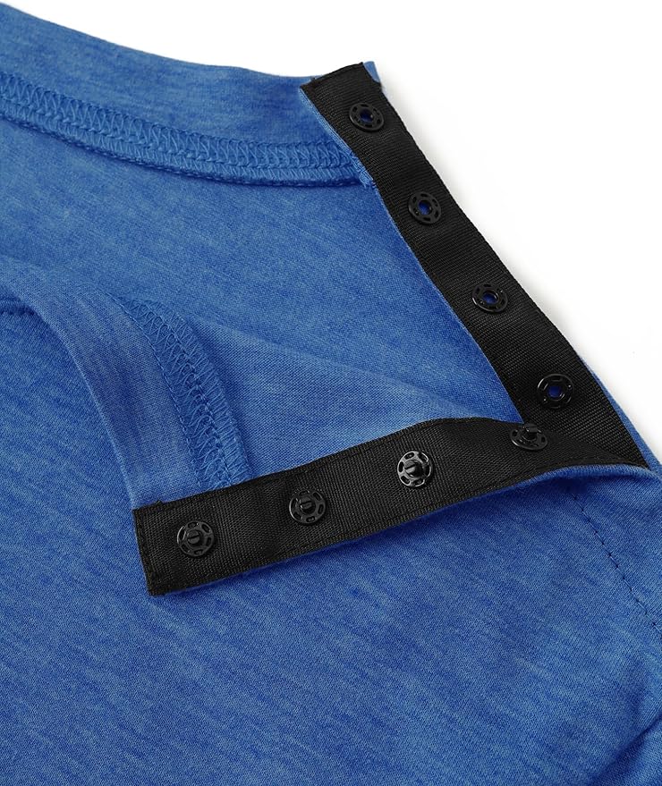 Men's Post Shoulder Surgery Recovery Shirts Tear Away Short Sleeve Full Open Side Snap Dialysis Chemo Clothing