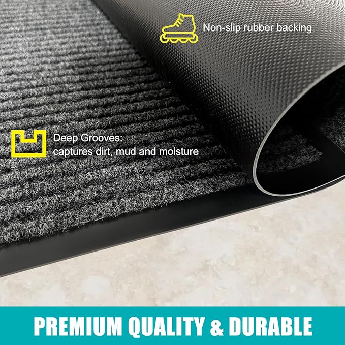 Azadx 2'x6' Indoor Outdoor Door Mat Heavy Duty Front Door Mat Ultra Absorbent Muddy Dirt Resist Welcome Door Mats Non-Slip Backing Entrance Mat for Home Commercial Outdoor Entrance Floor Mat