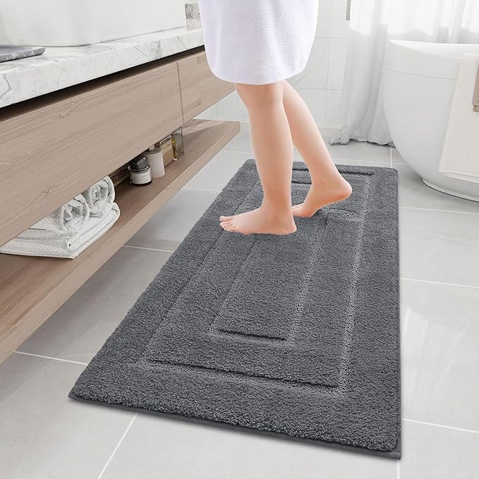 Buganda Bathroom Rugs, 47" x 20", Soft and Absorbent Microfiber Bath Rugs, Non-Slip Shaggy Shower Carpet, Machine Wash Dry Bath Mats for Bathroom Floor, Tub and Shower, Dark Grey
