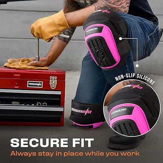 Thunderbolt Knee Pads for Men Construction Knee Pads for Work for Men and Women with Double Gel for Gardening Flooring Roofing Heavy Duty with Extra Thick Foam and Strong Adjustable Non-Slip Straps